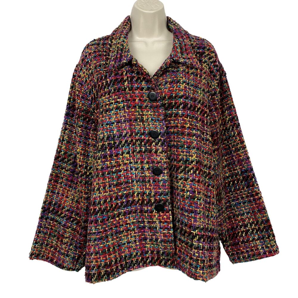 Units Jacket Womens 18 Colorful Jewel Tone Boucle Tweed Chunky Button Shacket XL
